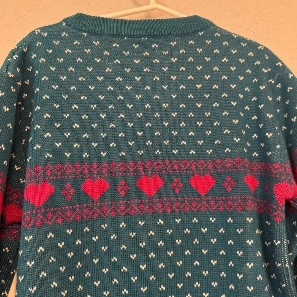 Rocky Retro Style Heart Printed Wool Blend Knit Sweater